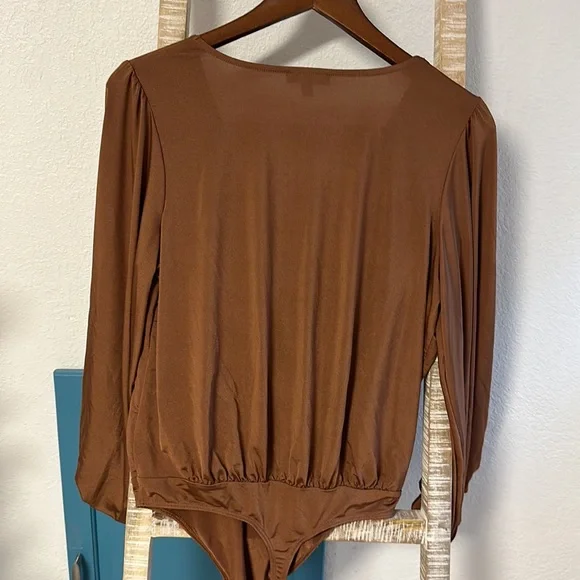 Express caramel satin wrap bodysuit size medium. Never worn. - Picture 10 of 13